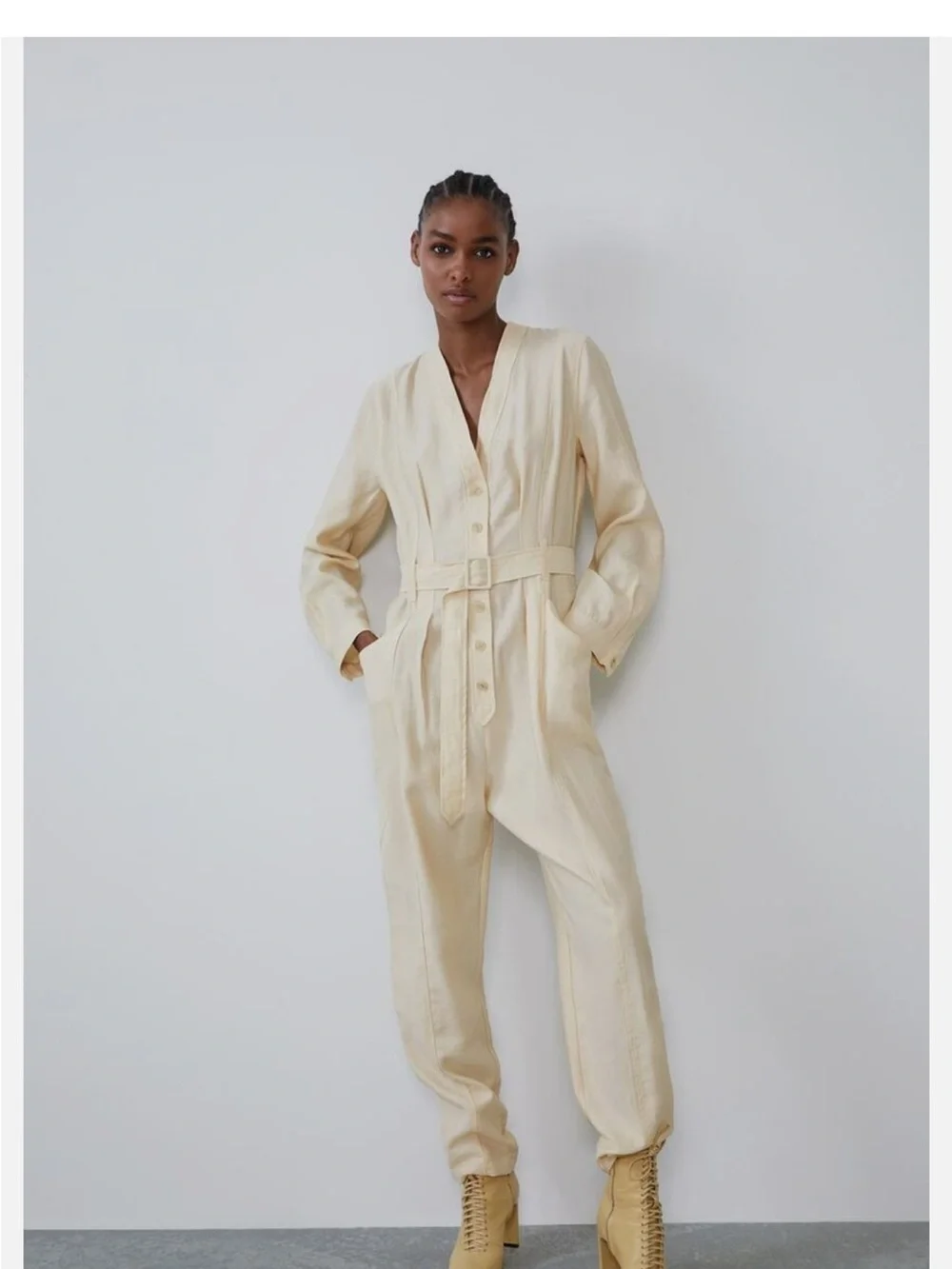 Zara Cream Utility Jumpsuit with Belted Waist - Picture 1 of 10